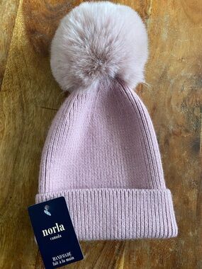 Pink lavender mauve blush ribbed beanie toque pompom NORLA CANADA alpaca wool